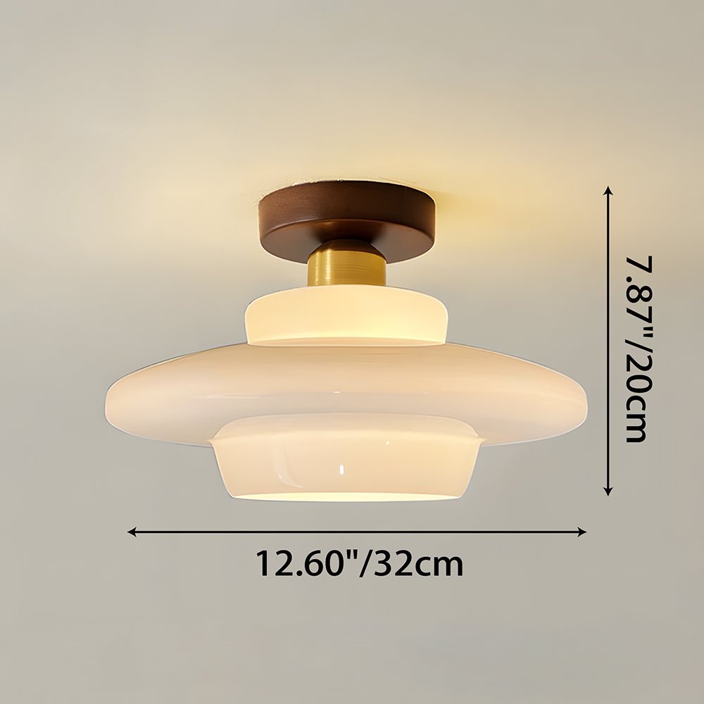 Ceiling Lamp in Wood and Glass – Scandinavian Flush Mount Ceiling Light, E26/E27 with LED Bulb, for Hallway, Kitchen & Dining Room, 3 Sizes - Nalani - Fashion Clothing and Decor