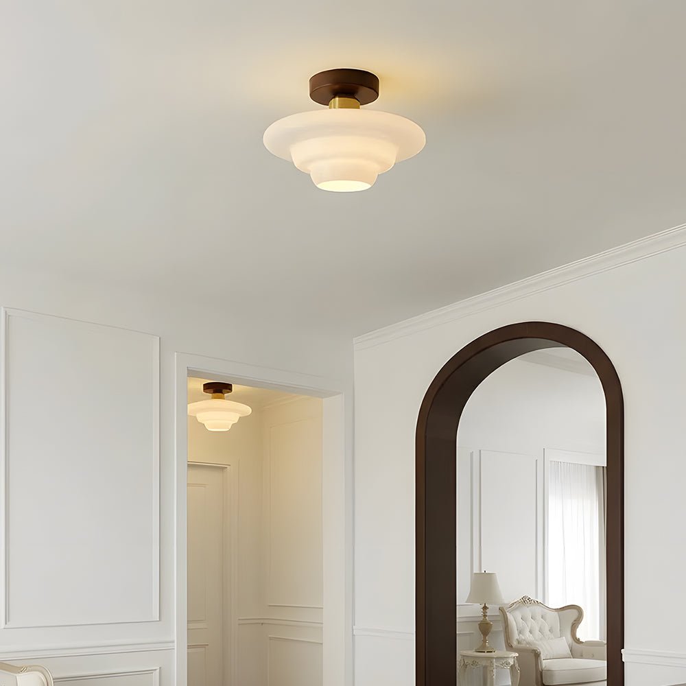 Ceiling Lamp in Wood and Glass – Scandinavian Flush Mount Ceiling Light, E26/E27 with LED Bulb, for Hallway, Kitchen & Dining Room, 3 Sizes - Nalani - Fashion Clothing and Decor