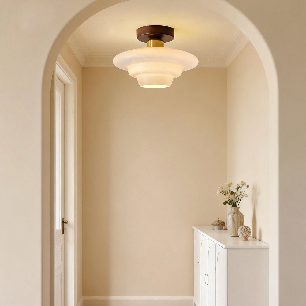 Ceiling Lamp in Wood and Glass – Scandinavian Flush Mount Ceiling Light, E26/E27 with LED Bulb, for Hallway, Kitchen & Dining Room, 3 Sizes - Nalani - Fashion Clothing and Decor
