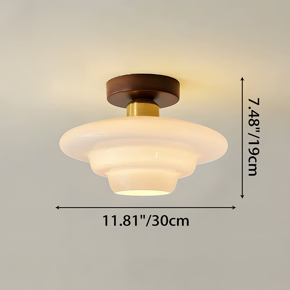 Ceiling Lamp in Wood and Glass – Scandinavian Flush Mount Ceiling Light, E26/E27 with LED Bulb, for Hallway, Kitchen & Dining Room, 3 Sizes - Nalani - Fashion Clothing and Decor
