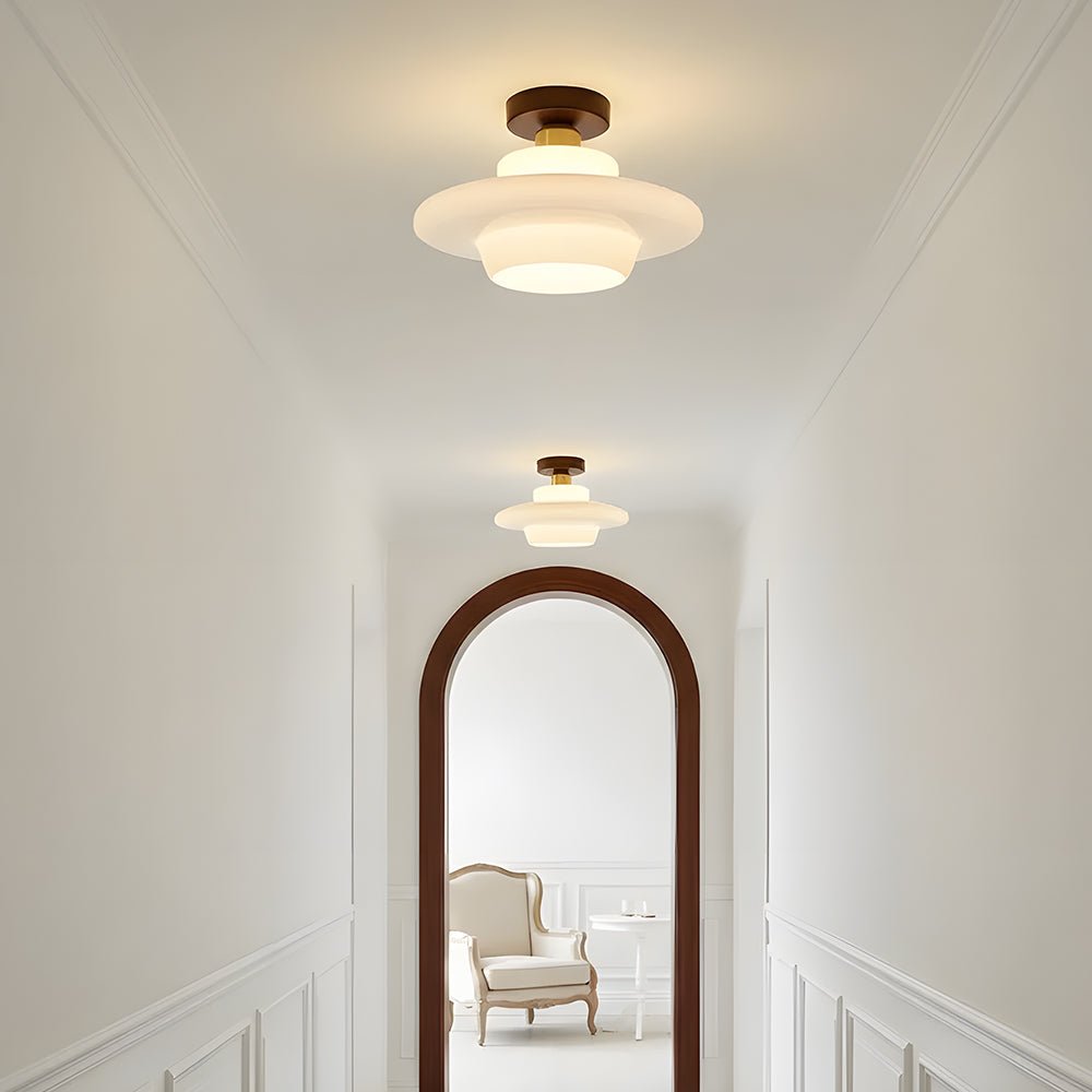 Ceiling Lamp in Wood and Glass – Scandinavian Flush Mount Ceiling Light, E26/E27 with LED Bulb, for Hallway, Kitchen & Dining Room, 3 Sizes - Nalani - Fashion Clothing and Decor