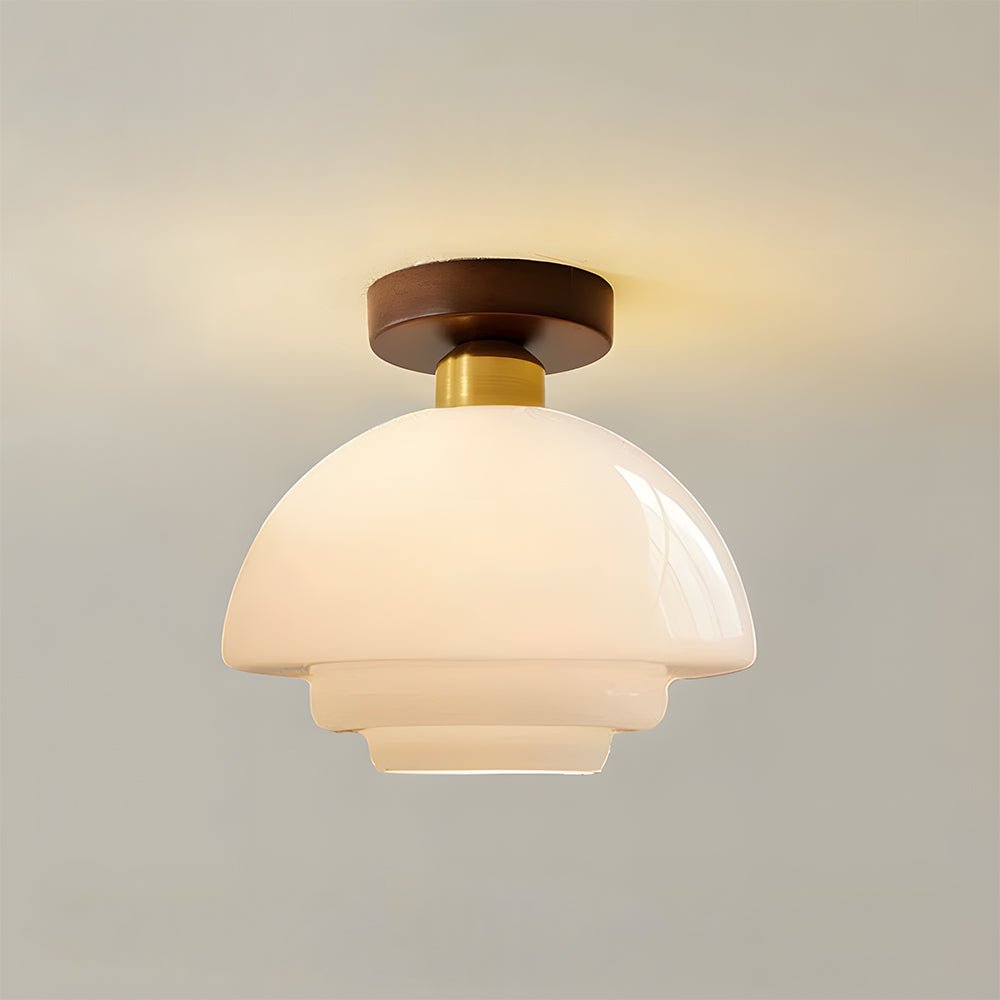 Ceiling Lamp in Wood and Glass – Scandinavian Flush Mount Ceiling Light, E26/E27 with LED Bulb, for Hallway, Kitchen & Dining Room, 3 Sizes - Nalani - Fashion Clothing and Decor