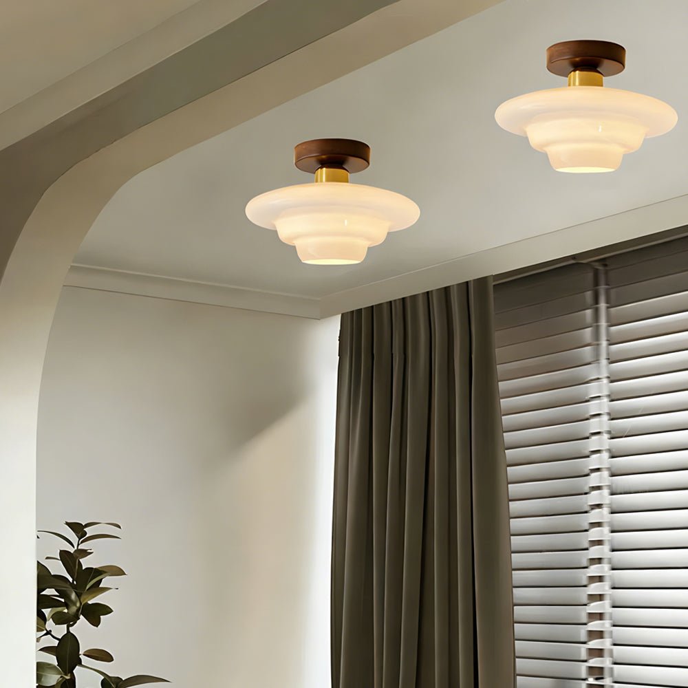Ceiling Lamp in Wood and Glass – Scandinavian Flush Mount Ceiling Light, E26/E27 with LED Bulb, for Hallway, Kitchen & Dining Room, 3 Sizes - Nalani - Fashion Clothing and Decor