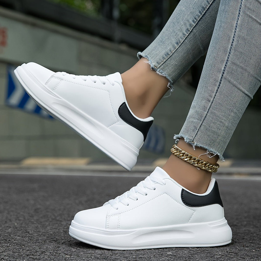 Celeni | Women Clean White Faux Leather Sneakers Casual Comfort - Nalani - UK Fashion Clothing and Decor