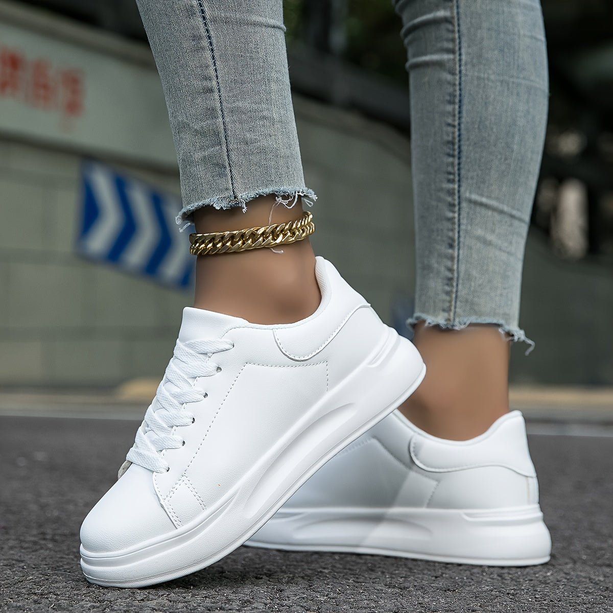 Celeni | Women Clean White Faux Leather Sneakers Casual Comfort - Nalani - UK Fashion Clothing and Decor