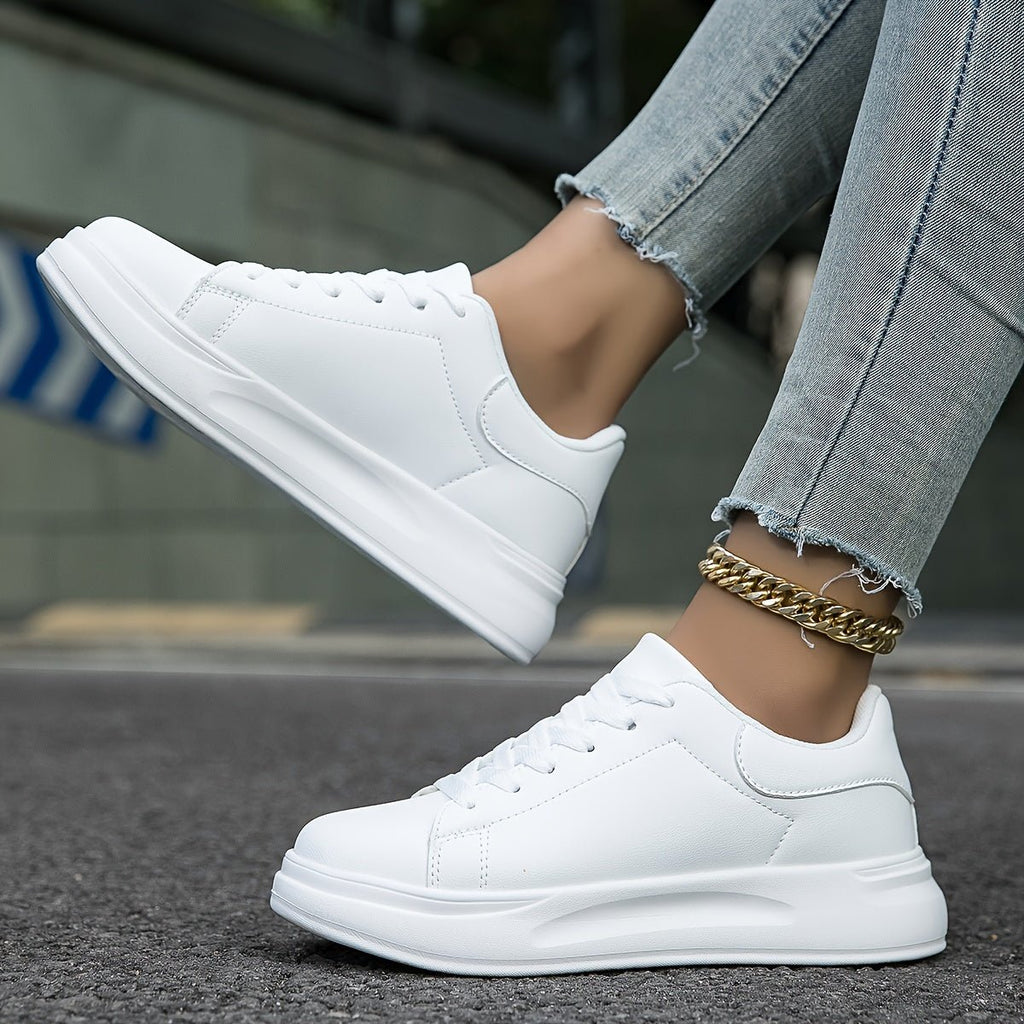 Celeni | Women Clean White Faux Leather Sneakers Casual Comfort - Nalani - UK Fashion Clothing and Decor