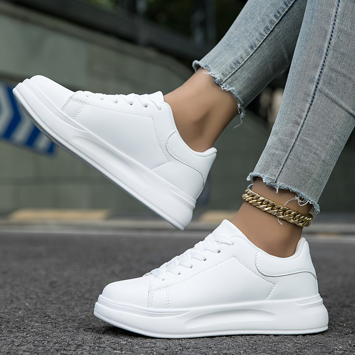 Celeni | Women Clean White Faux Leather Sneakers Casual Comfort - Nalani - UK Fashion Clothing and Decor