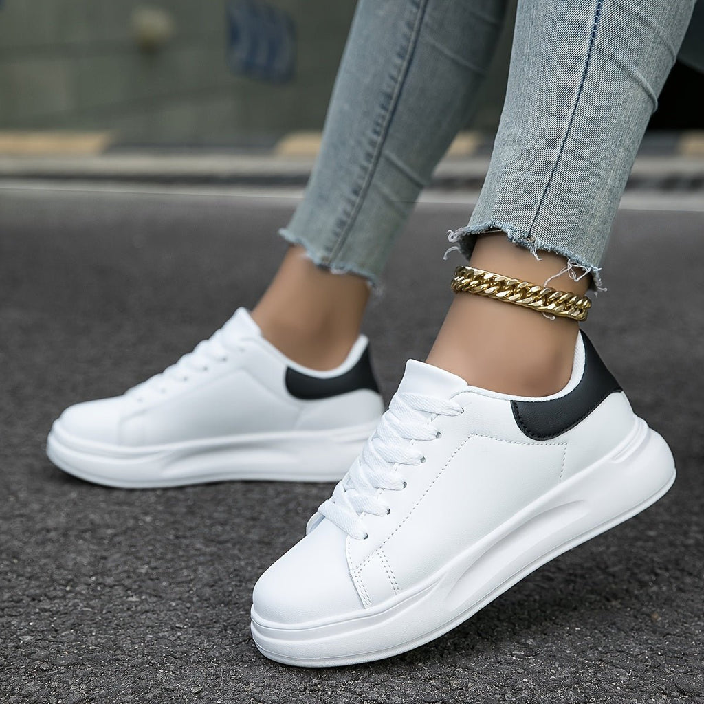 Celeni | Women Clean White Faux Leather Sneakers Casual Comfort - Nalani - UK Fashion Clothing and Decor