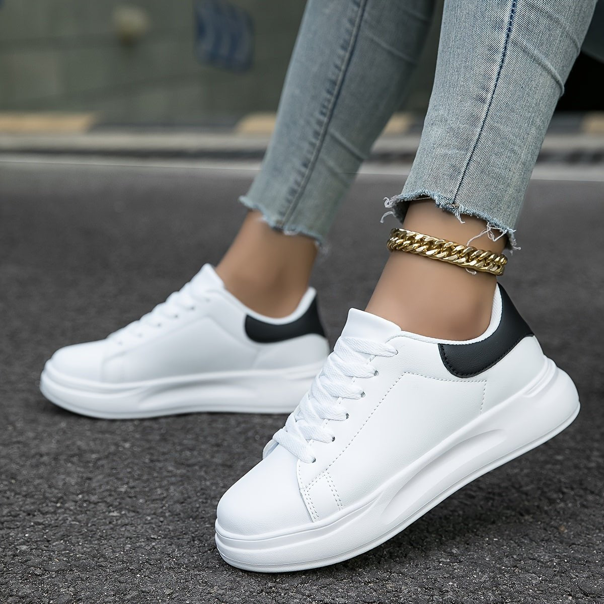 Celeni | Women Clean White Faux Leather Sneakers Casual Comfort - Nalani - UK Fashion Clothing and Decor