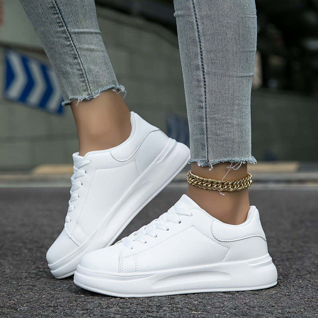 Celeni | Women Clean White Faux Leather Sneakers Casual Comfort - Nalani - UK Fashion Clothing and Decor