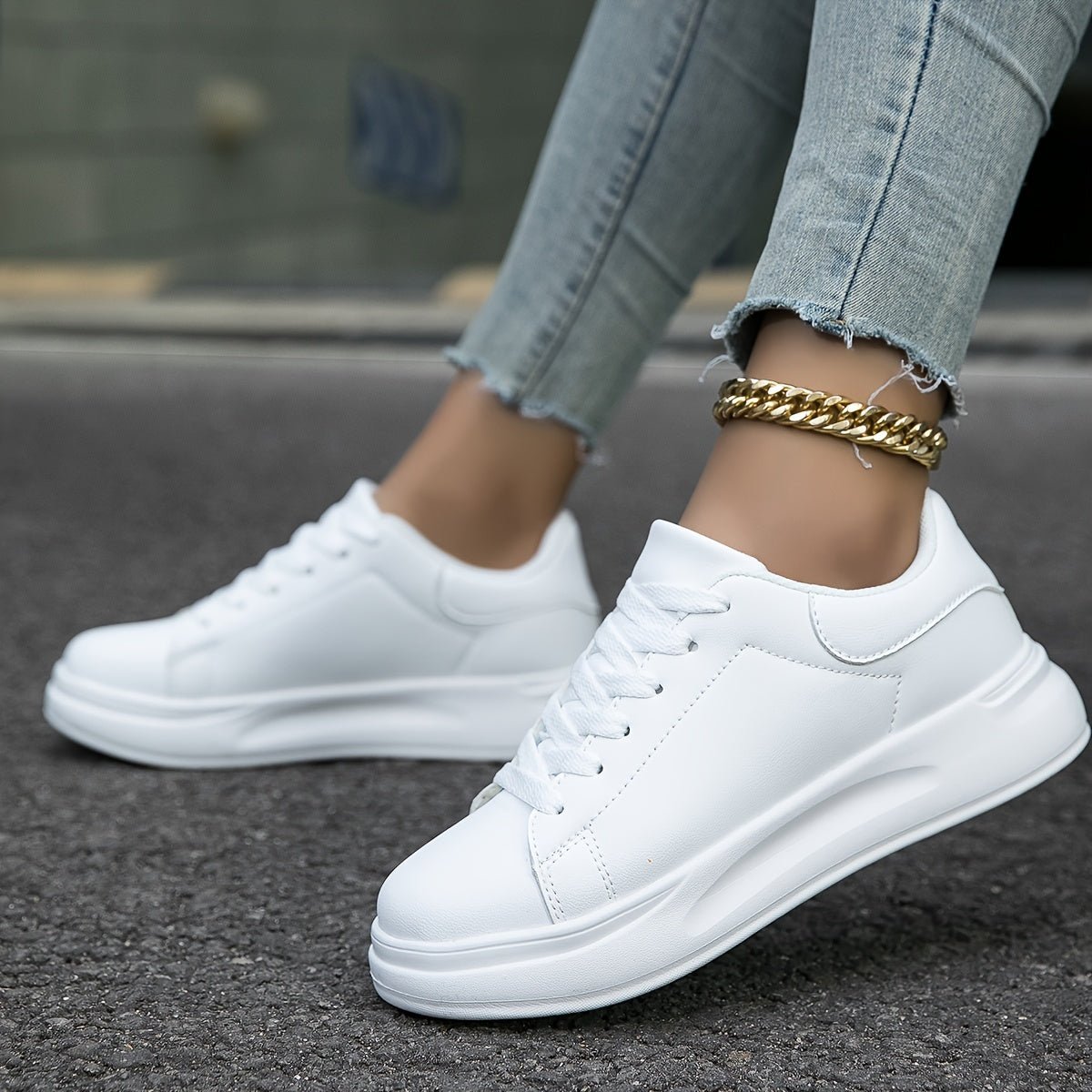 Celeni | Women Clean White Faux Leather Sneakers Casual Comfort - Nalani - UK Fashion Clothing and Decor