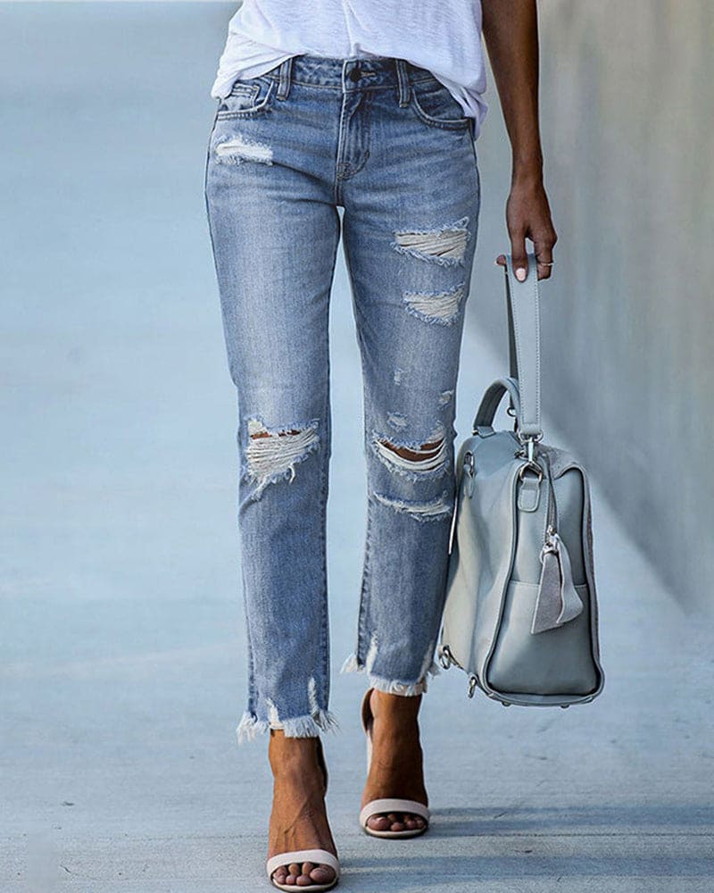 Celeni | Women's casual ripped denim pants Jeans - Nalani - UK Fashion Clothing and Decor