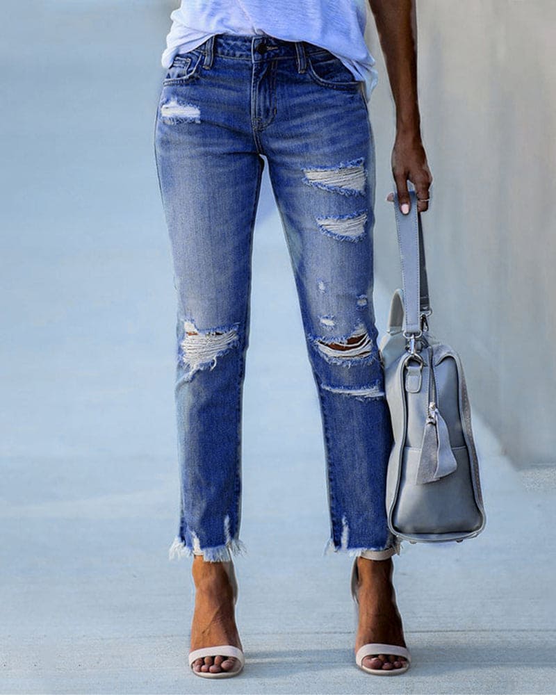Celeni | Women's casual ripped denim pants Jeans - Nalani - UK Fashion Clothing and Decor