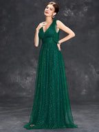 Celeni | Women's Evening Prom Gown - V - Neck Sleeveless - Glitter Embellished - Floor - Length Elegant Dress - Nalani - UK Fashion Clothing and Decor