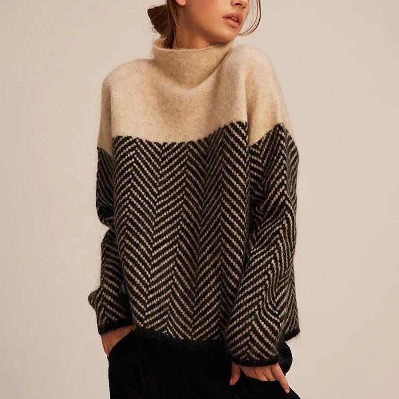 Chāme | Women's Colorblock Knit Sweater - Panel Pullover - Nalani - Fashion Clothing and Decor