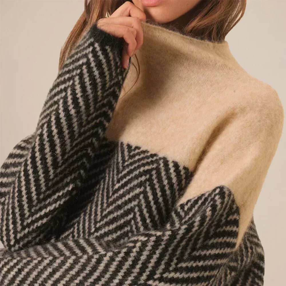 Chāme | Women's Colorblock Knit Sweater - Panel Pullover - Nalani - Fashion Clothing and Decor