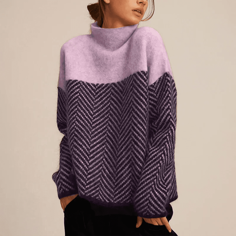 Chāme | Women's Colorblock Knit Sweater - Panel Pullover - Nalani - Fashion Clothing and Decor