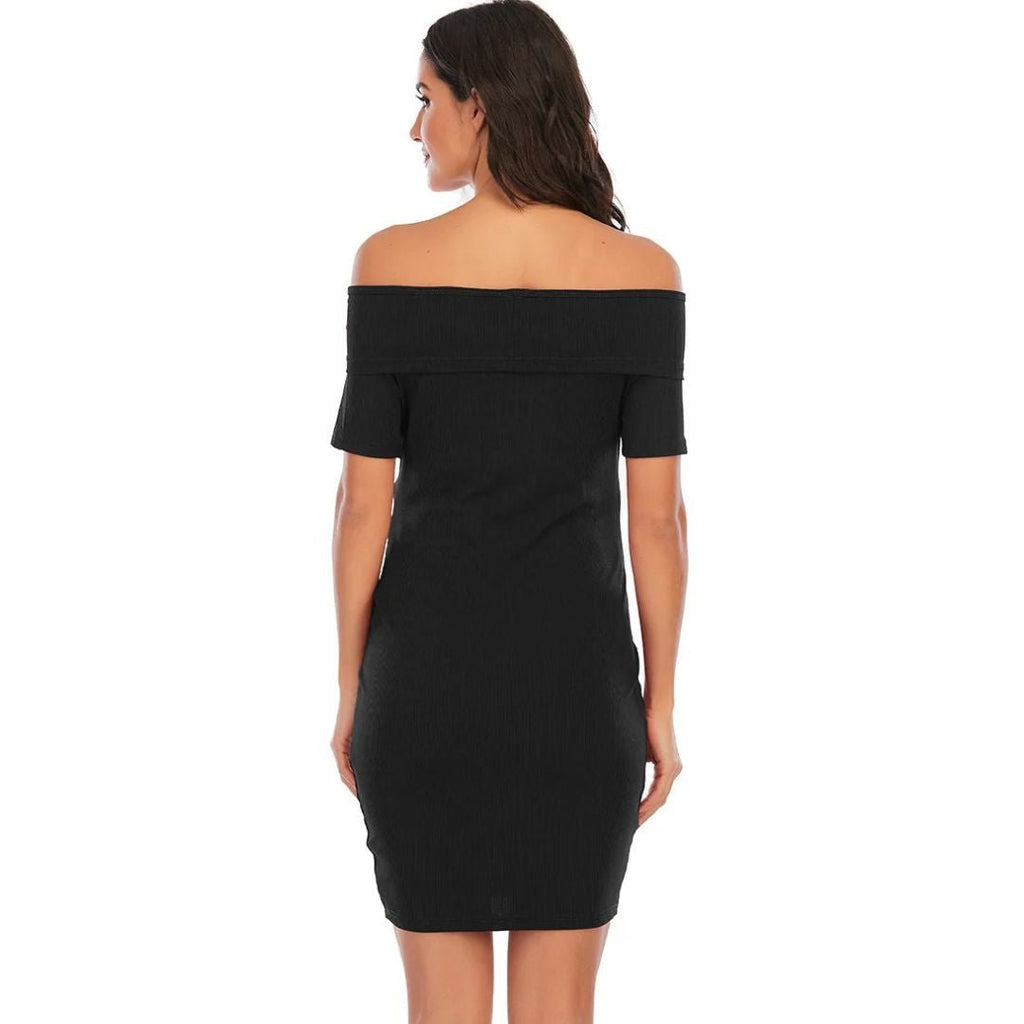 Chantal Maternity Dress – Off Shoulder Bodycon Pregnancy Dress, Above the Knee, 5 Colors, S–2XL – Parsha - Nalani - Fashion Clothing and Decor