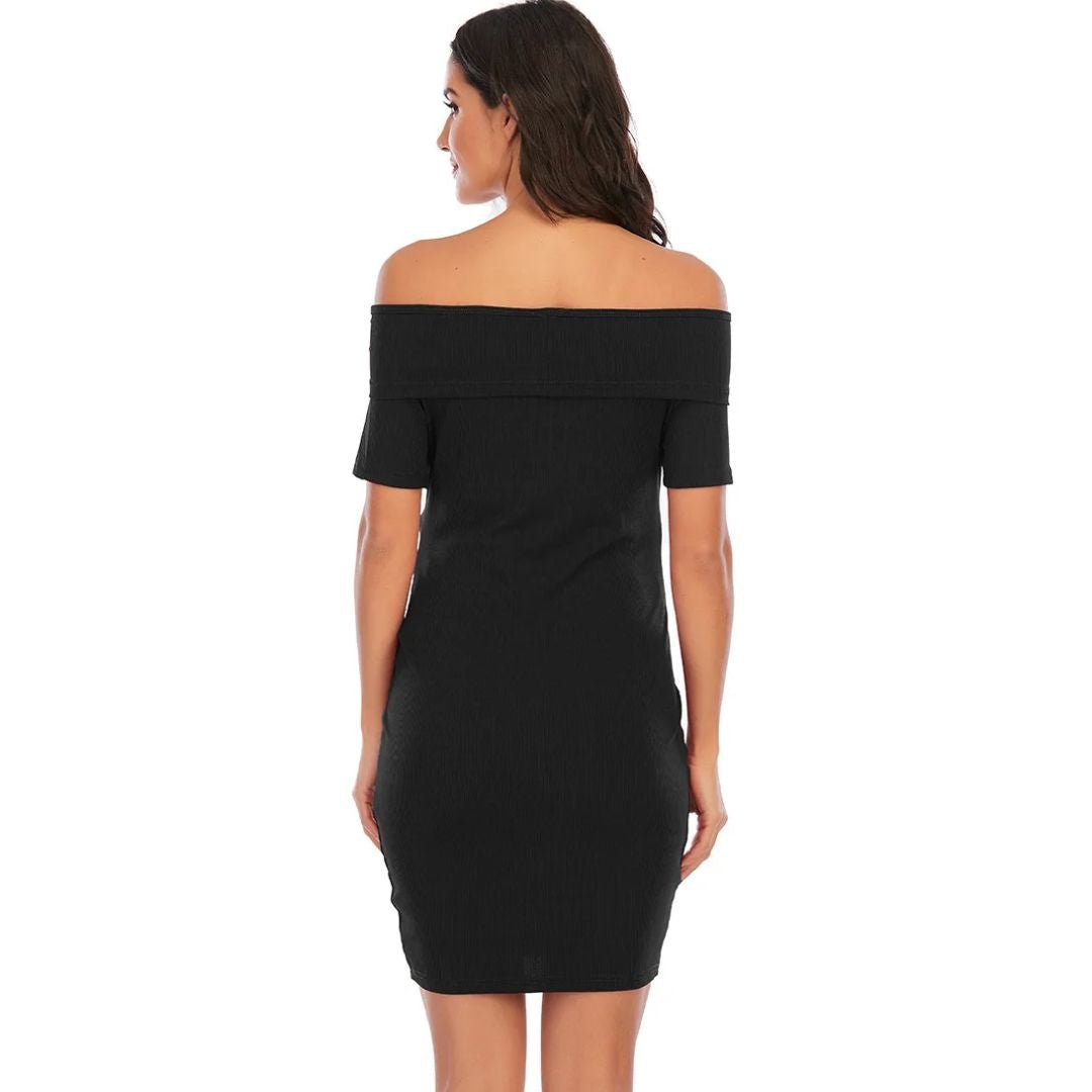 Chantal Maternity Dress – Off Shoulder Bodycon Pregnancy Dress, Above the Knee, 5 Colors, S–2XL – Parsha - Nalani - Fashion Clothing and Decor