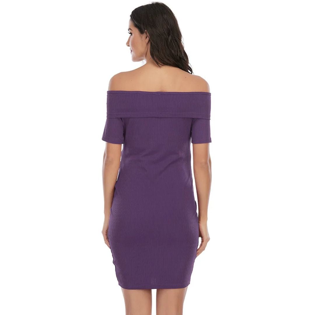 Chantal Maternity Dress – Off Shoulder Bodycon Pregnancy Dress, Above the Knee, 5 Colors, S–2XL – Parsha - Nalani - Fashion Clothing and Decor