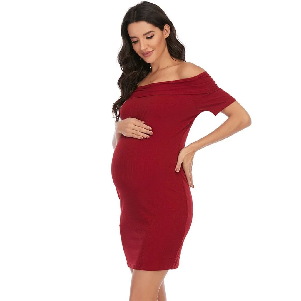 Chantal Maternity Dress – Off Shoulder Bodycon Pregnancy Dress, Above the Knee, 5 Colors, S–2XL – Parsha - Nalani - Fashion Clothing and Decor