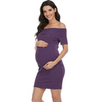 Chantal Maternity Dress – Off Shoulder Bodycon Pregnancy Dress, Above the Knee, 5 Colors, S–2XL – Parsha - Nalani - Fashion Clothing and Decor