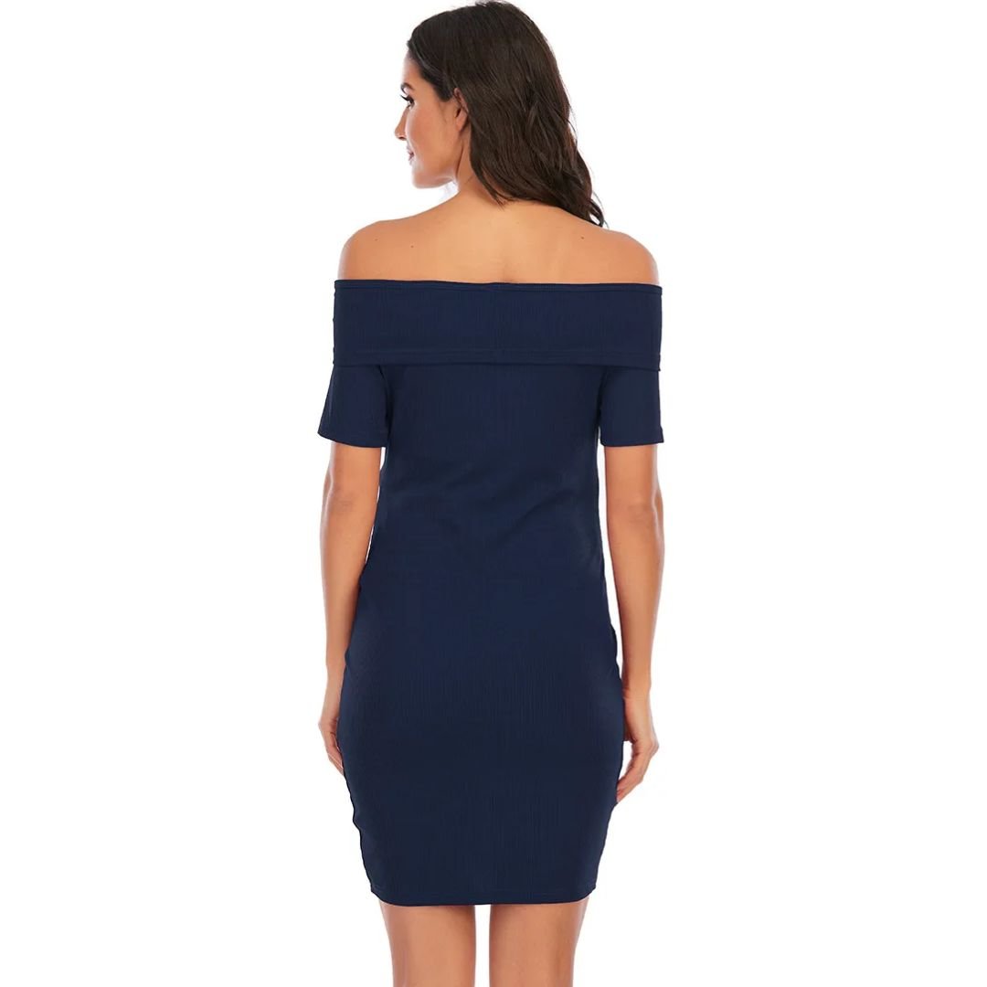 Chantal Maternity Dress – Off Shoulder Bodycon Pregnancy Dress, Above the Knee, 5 Colors, S–2XL – Parsha - Nalani - Fashion Clothing and Decor