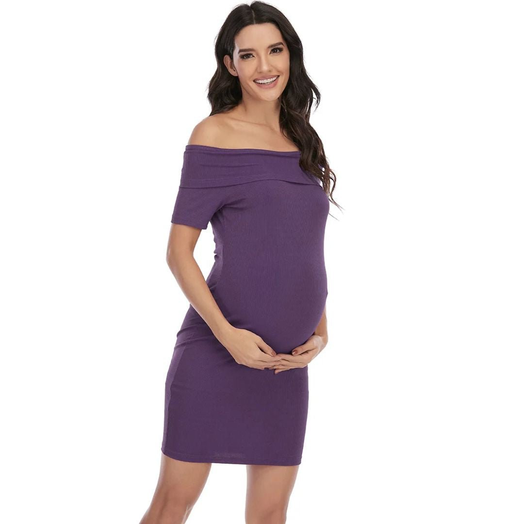 Chantal Maternity Dress – Off Shoulder Bodycon Pregnancy Dress, Above the Knee, 5 Colors, S–2XL – Parsha - Nalani - Fashion Clothing and Decor