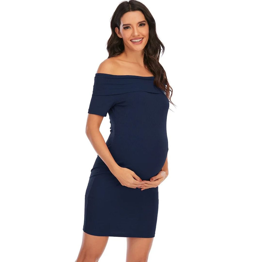 Chantal Maternity Dress – Off Shoulder Bodycon Pregnancy Dress, Above the Knee, 5 Colors, S–2XL – Parsha - Nalani - Fashion Clothing and Decor