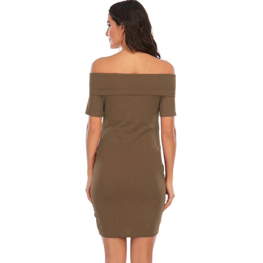 Chantal Maternity Dress – Off Shoulder Bodycon Pregnancy Dress, Above the Knee, 5 Colors, S–2XL – Parsha - Nalani - Fashion Clothing and Decor