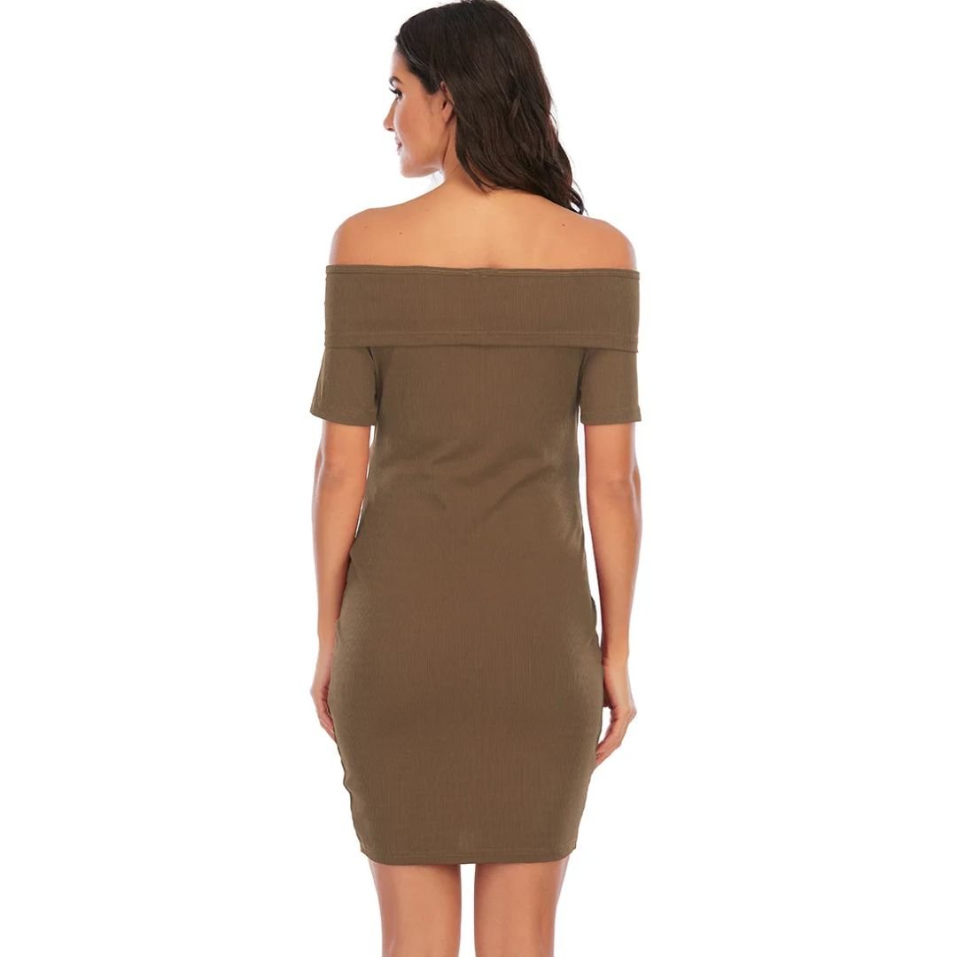 Chantal Maternity Dress – Off Shoulder Bodycon Pregnancy Dress, Above the Knee, 5 Colors, S–2XL – Parsha - Nalani - Fashion Clothing and Decor