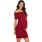 Chantal Maternity Dress – Off Shoulder Bodycon Pregnancy Dress, Above the Knee, 5 Colors, S–2XL – Parsha - Nalani - Fashion Clothing and Decor