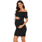 Chantal Maternity Dress – Off Shoulder Bodycon Pregnancy Dress, Above the Knee, 5 Colors, S–2XL – Parsha - Nalani - Fashion Clothing and Decor