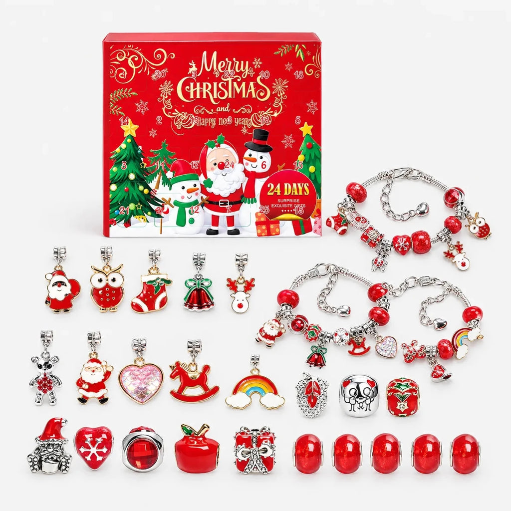 Charm Bracelet Advent Calendar for Girls – 2 Silver Plated Bracelets & 22 Charms and Beads, DIY Bracelet Set, 9 Designs - Nalani - Fashion Clothing and Decor