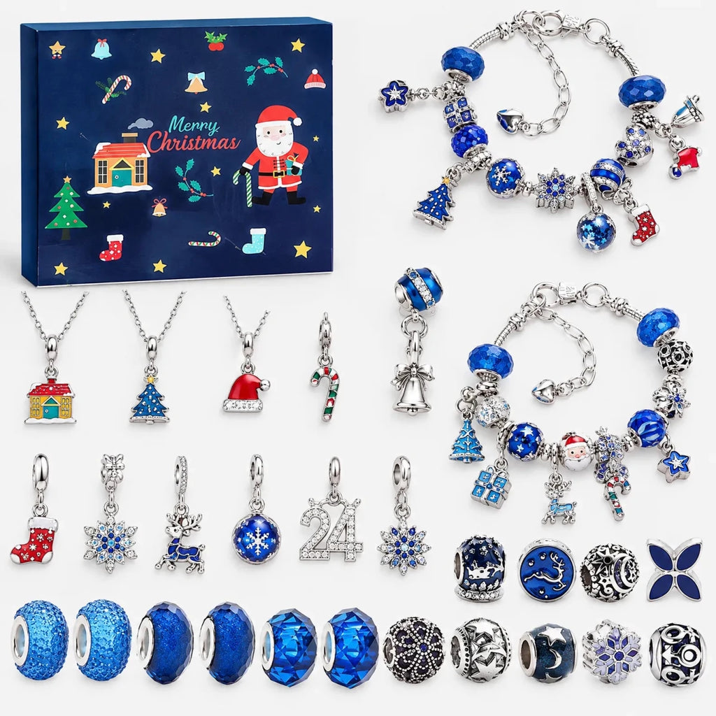 Charm Bracelet Advent Calendar for Girls – 2 Silver Plated Bracelets & 22 Charms and Beads, DIY Bracelet Set, 9 Designs - Nalani - Fashion Clothing and Decor