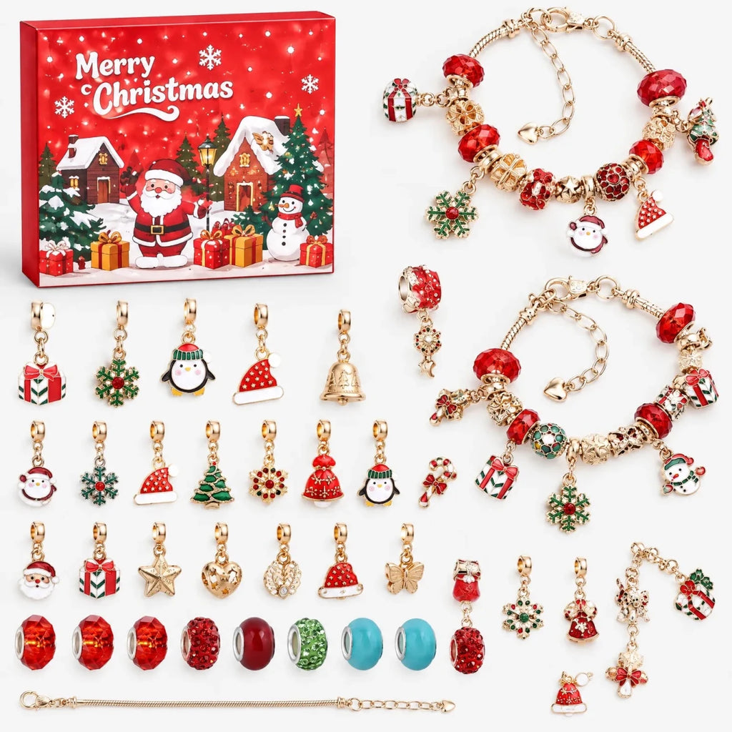Charm Bracelet Advent Calendar for Girls – 2 Silver Plated Bracelets & 22 Charms and Beads, DIY Bracelet Set, 9 Designs - Nalani - Fashion Clothing and Decor