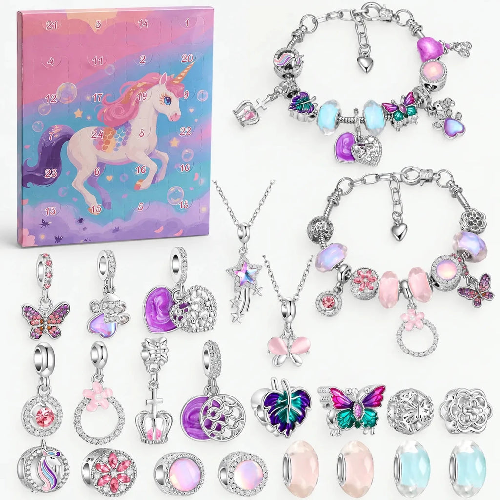 Charm Bracelet Advent Calendar for Girls – 2 Silver Plated Bracelets & 22 Charms and Beads, DIY Bracelet Set, 9 Designs - Nalani - Fashion Clothing and Decor