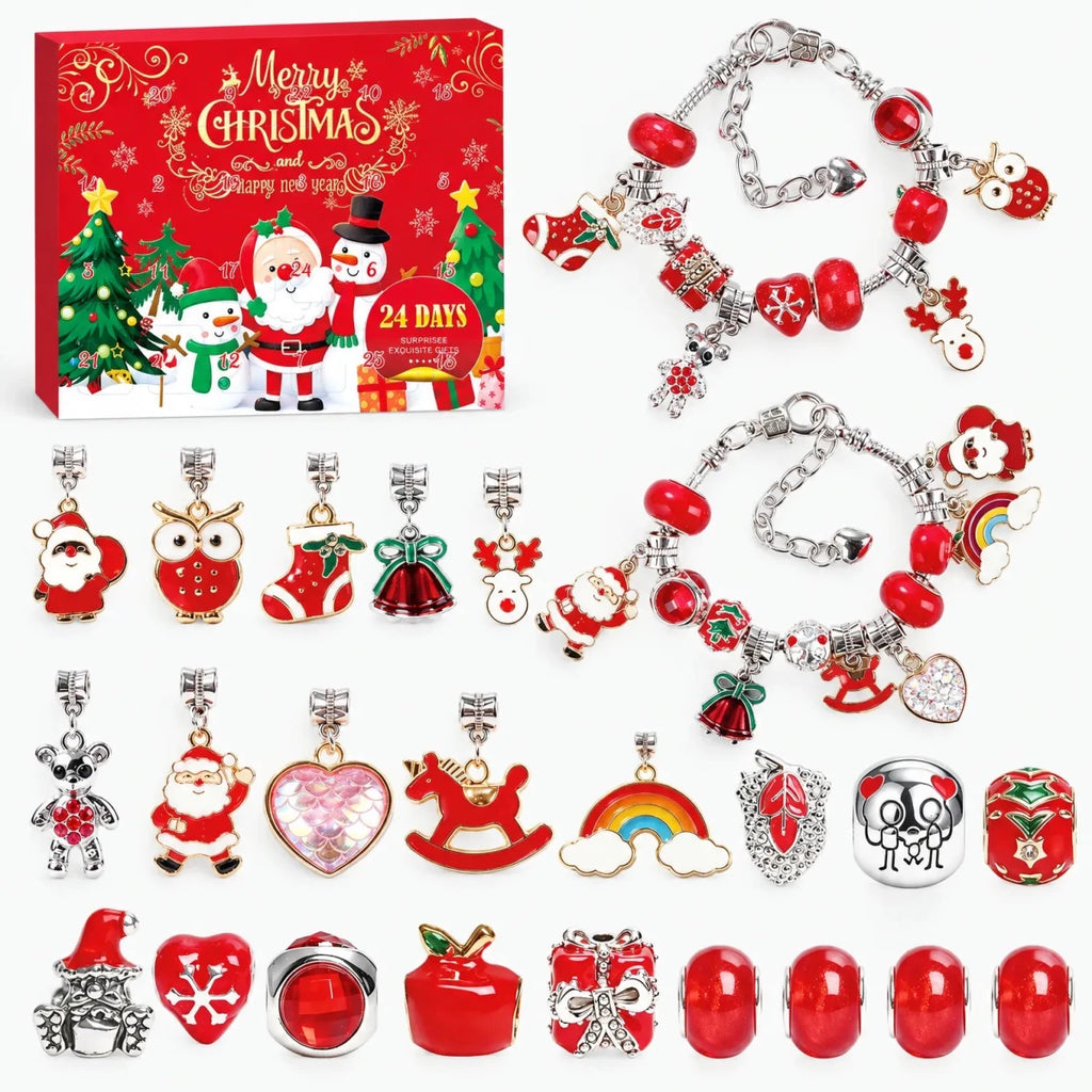Charm Bracelet Advent Calendar for Girls – 2 Silver Plated Bracelets & 22 Charms and Beads, DIY Bracelet Set, 9 Designs - Nalani - Fashion Clothing and Decor