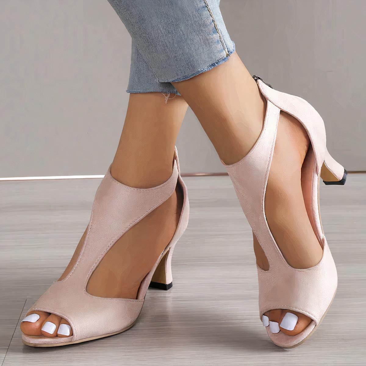 Chic Cutout Peep Toe Heeled Sandals For Women Everyday - Nalani - UK Fashion Clothing and Decor