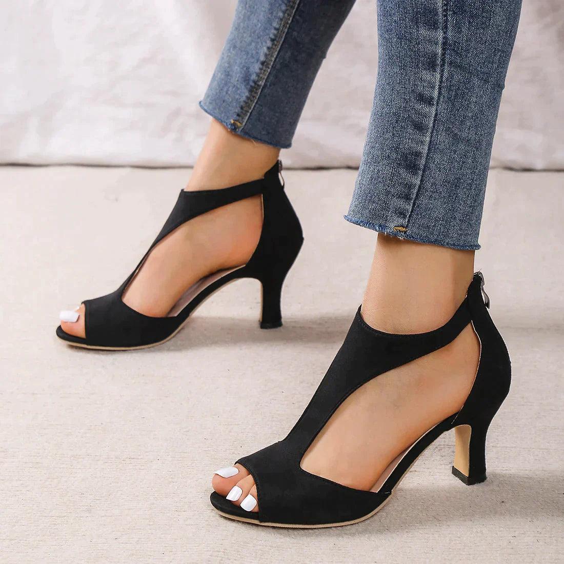 Chic Cutout Peep Toe Heeled Sandals For Women Everyday - Nalani - UK Fashion Clothing and Decor