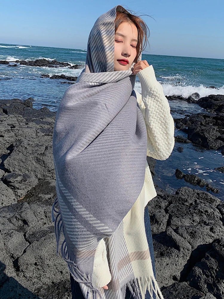 Chic Winter Scarf With Vintage Plaid Pattern For Women - Nalani - UK Fashion Clothing and Decor