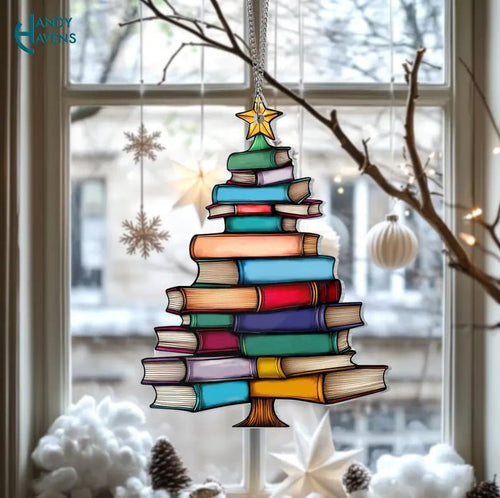 Christmas Book Tree Suncatcher Ornament For Reading Lovers - Nalani - UK Fashion Clothing and Decor