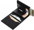 Compact Wallet with Pop-Up Card Holder and RFID Blocking – Aluminum Slide, Bill Holder & Coin Pocket – Brown, Carbon & Black - Nalani - Fashion Clothing and Decor