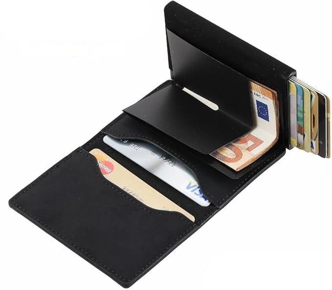Compact Wallet with Pop-Up Card Holder and RFID Blocking – Aluminum Slide, Bill Holder & Coin Pocket – Brown, Carbon & Black - Nalani - Fashion Clothing and Decor
