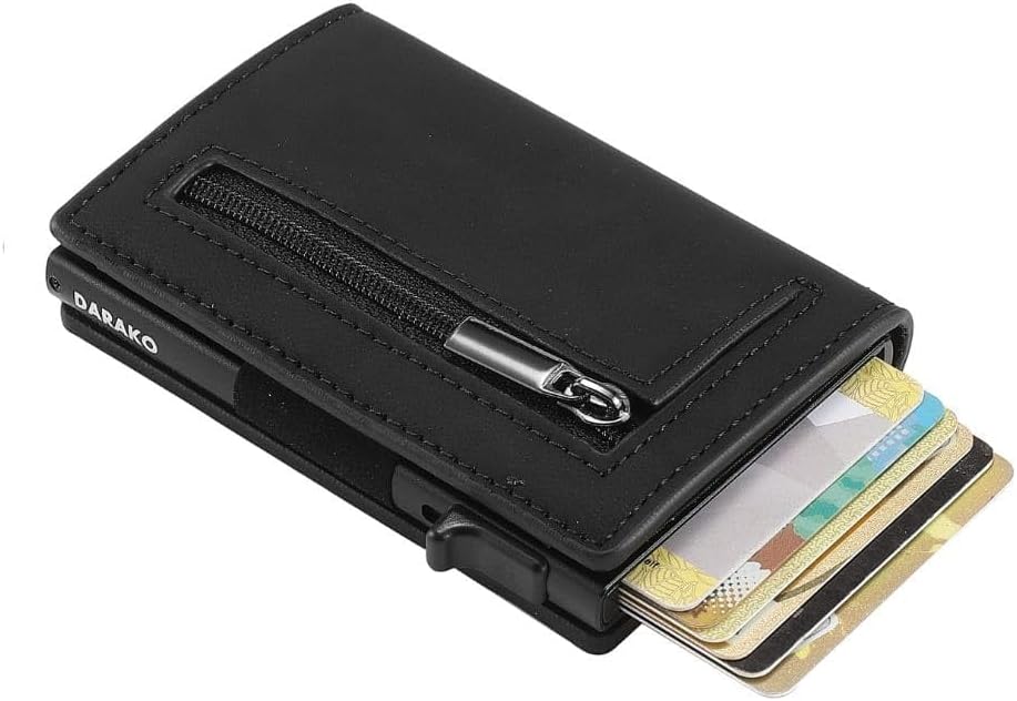 Compact Wallet with Pop-Up Card Holder and RFID Blocking – Aluminum Slide, Bill Holder & Coin Pocket – Brown, Carbon & Black - Nalani - Fashion Clothing and Decor