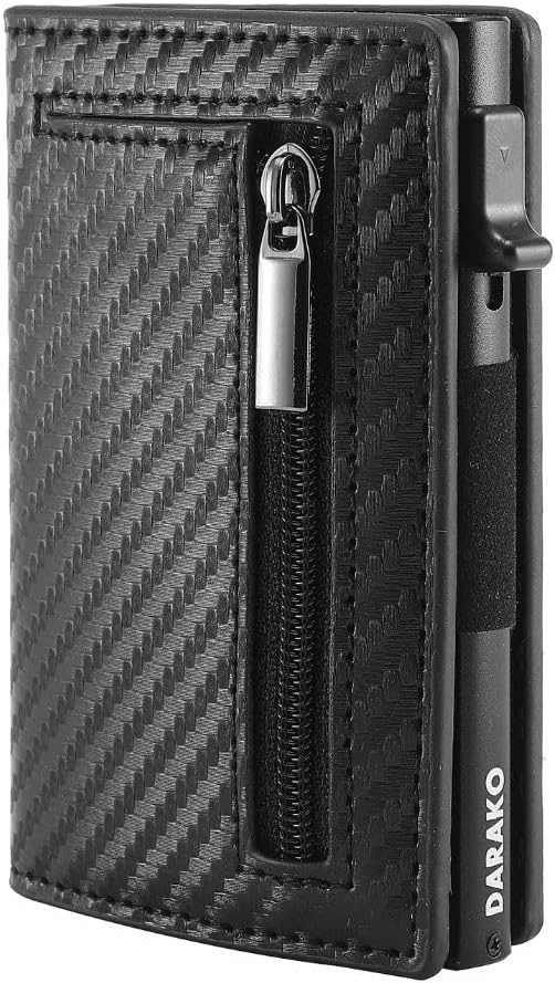 Compact Wallet with Pop-Up Card Holder and RFID Blocking – Aluminum Slide, Bill Holder & Coin Pocket – Brown, Carbon & Black - Nalani - Fashion Clothing and Decor
