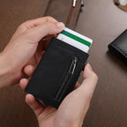 Compact Wallet with Pop-Up Card Holder and RFID Blocking – Aluminum Slide, Bill Holder & Coin Pocket – Brown, Carbon & Black - Nalani - Fashion Clothing and Decor