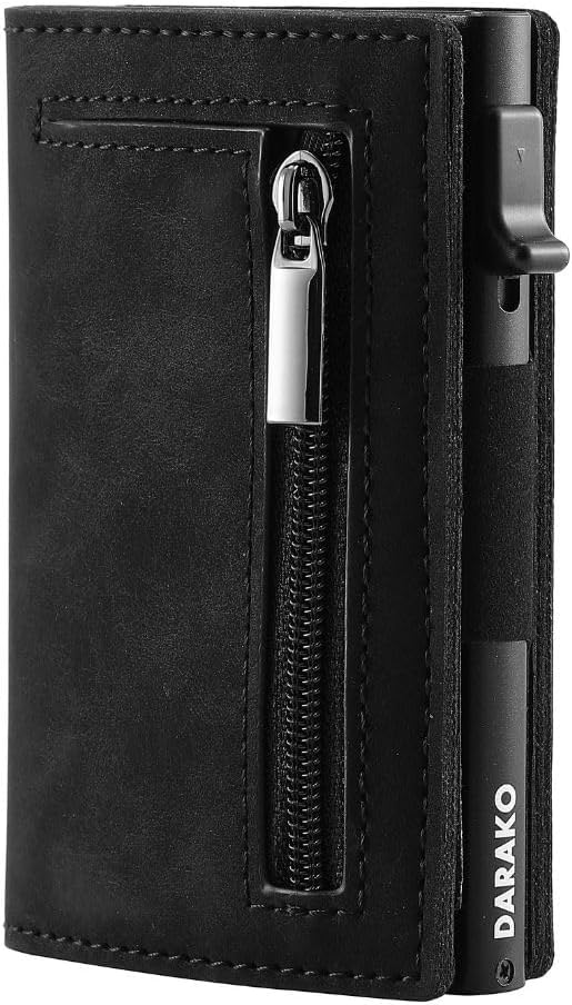 Compact Wallet with Pop-Up Card Holder and RFID Blocking – Aluminum Slide, Bill Holder & Coin Pocket – Brown, Carbon & Black - Nalani - Fashion Clothing and Decor