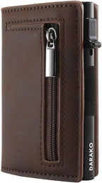 Compact Wallet with Pop-Up Card Holder and RFID Blocking – Aluminum Slide, Bill Holder & Coin Pocket – Brown, Carbon & Black - Nalani - Fashion Clothing and Decor