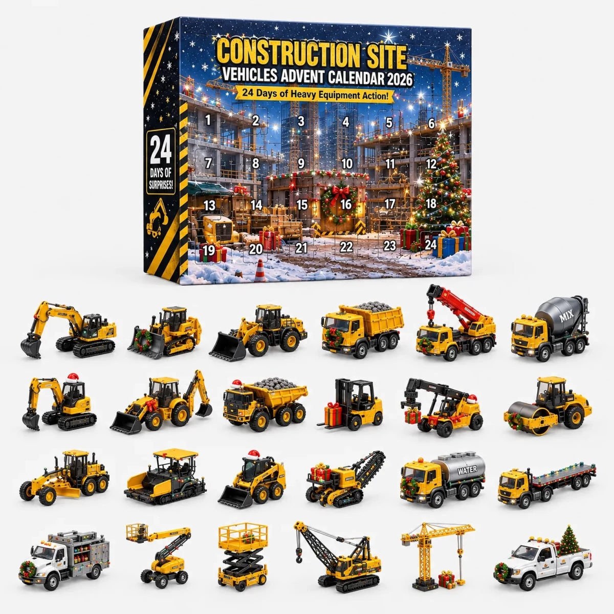 Construction Vehicle Advent Calendar for Kids – 24 Excavator & Cement Mixer Acrylic Ornaments, Non-Candy Countdown - Nalani - Fashion Clothing and Decor